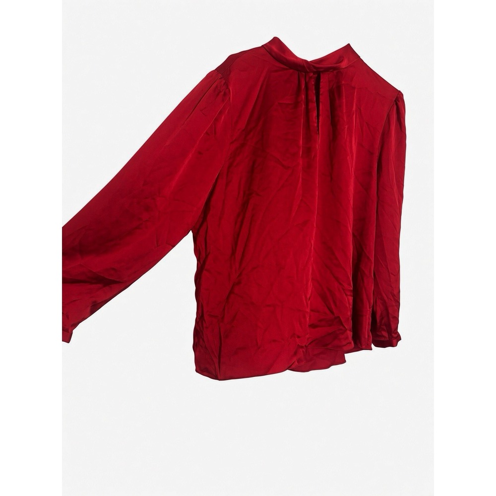 1.  STATE Red Long Sleeve Blouse XXL Keyhole Mock Neck Satin Polyester - Picture 2 of 9